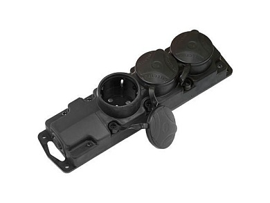 Розетка 3-ая переносная (с/з, 16А, 250В, брызг. защ.) черная, Bylectrica Р16-381