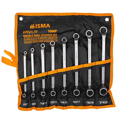 Набор накидных ключей, отогнутых на 75° 6х7-21х22 мм 8 пр ISMA ISMA-5088P