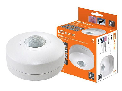 Датчик движения потолочный ДДП-03 1200Вт, 10-420с, 6м, 3+Лк, 120, сбоку+360, сверхугр IP33, TDM SQ0324-0018