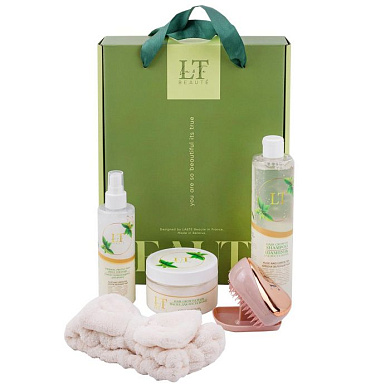 Набор косметики Алоэ и зеленый чай, 5 пр, маска LT-2166, с прей LT-2173, шампунь-LT-2234, расческа, повязка на голову La and Te beaute LT-GR9