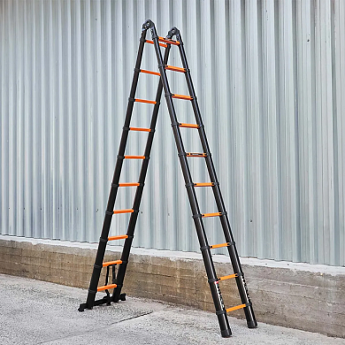 Лестница-стремянка телескопическая алюм. бытовая 3.1+3.1 м, 10+10 ступ. ISMA ISMA-UP310-M