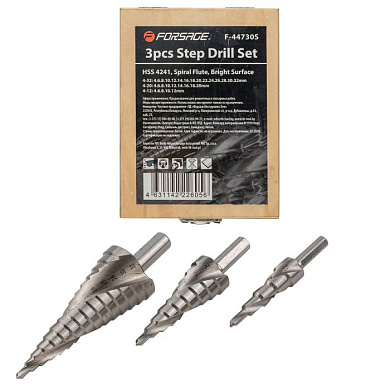 Набор сверел ступенчатых HSS 4241 3 пр., 4-12, 4-20, 4-32 мм Forsage F-44730S
