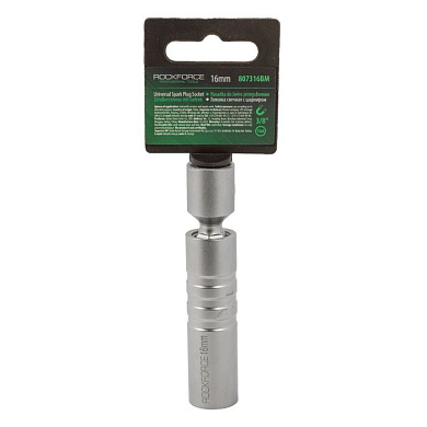 Головка свечная магнитная с шарниром 16 мм 3/8'' 12-гр, L-70 мм RockForce RF-807316BM