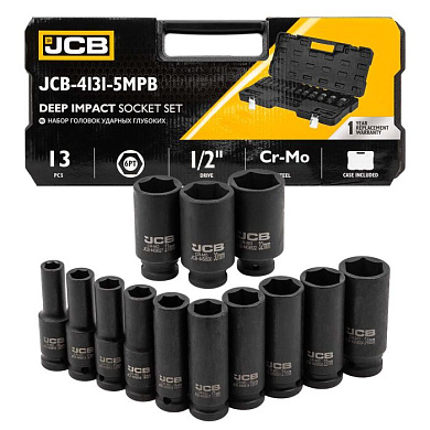 Набор глубоких ударных головок 13 пр., 1/2'' 10-32 мм 6-гр JCB JCB-4131-5MPB