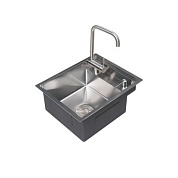 Мойка н/сталь, прямоугольная одночашевая со смесителем, 400*500мм, сатин, универсальная, AKS (3,2мм) 112682