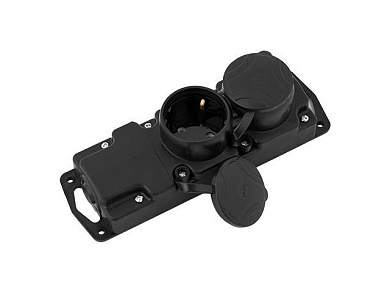 Розетка 2-ая переносная (с/з, 16А, 250В, брызг. защ.) черная, Bylectrica Р16-415