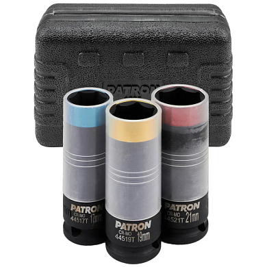 Набор ударных глубоких тонкостенных головок 17, 19, 21 мм 1/2'' 3 пр PATRON P-4035