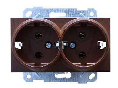 Розетка 2-ая, скрытая, с/з, керамика, орех, RITA, 16 A, 250 V, IP 20, Mutlusan 22002000257