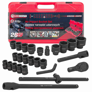 Набор ударных головок Profi 26 пр. 6-гр./12-гр. 3/4''&1'' 17-65 мм ForceKraft FK-68262-5MPB