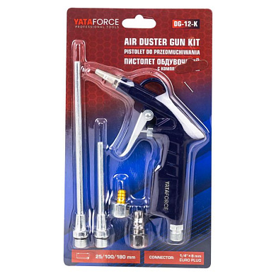Пистолет обдувочный с комплектом сопел 3 пр., 25, 100, 180 мм со штуцерами YATAFORCE YF-DG-12-K