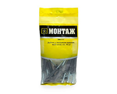 Дюбель с гвоздевым шурупом, потай, п/п, 8х45, 10 шт МОНТАЖ BM001152