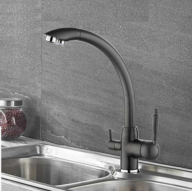 Смеситель для кухни с подключением к фильтру, латунь, черный Ledeme L4455F-3