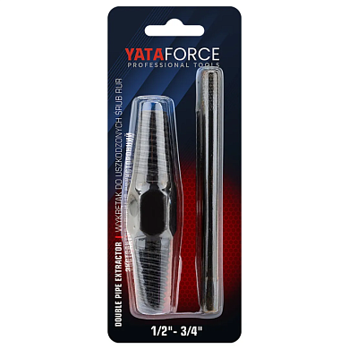 Экстрактор двухсторонний для извлечения сломанной резьбы из труб 1/2''-3/4'' в комплекте с воротком YATAFORCE YF-EX-Y214