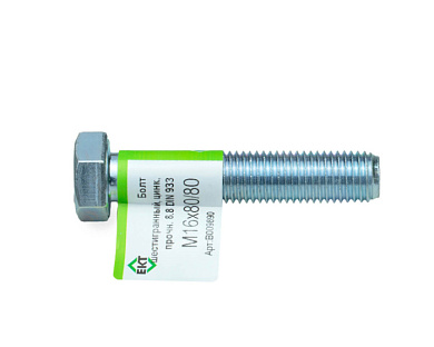 Болт с шестигранной головкой М16х80/80, DIN933, ГОСТ 7798-70, прочн. 8.8, цинк, 1 шт ЕКТ B009890