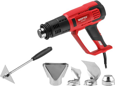 Термовоздуходувка HG 6122 в кор. + набор сопл 2000 Вт, 3 режима., 60-600 °С, ступенчатая. рег., 300, 500 л/мин WORTEX 1334741