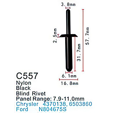 Клипса для крепления внутренней обшивки а/м Крайслер/ Линкольн/ Ленд Ровер пластиковая, 100 шт Forsage C0557(Chrysler/Lincoln/Land Rover)