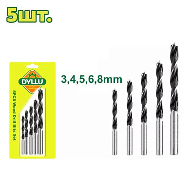 Набор спиральных сверл дереву 3-8 мм 5 пр DYLLU DTSJ3K01