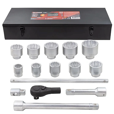 Набор головок 36-80 мм 1'' 12-гр с трещоткой 15 пр ForceKraft FK-8141-9