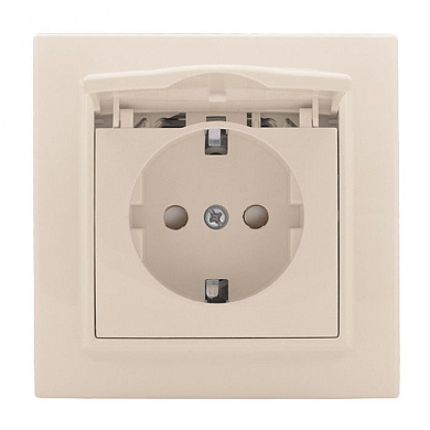 Розетка 1-местная СП с/з Минск с крышкой 16А бежевая с защ, штор, EKF ERR16-029-200