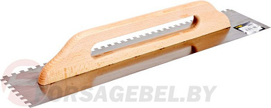 Гладилка нержавеющая 600х125 мм зуб 8х8 мм с деревянной ручкой Vorel 06690