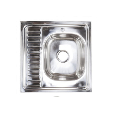 Мойка нерж. сталь, квадратная одночашевая, 600*600мм, полир хром, накладная (0,4мм), мойка справа AKS 79191