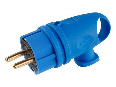Вилка угловая с ушком, с/з, 16А, 250В, каучук, синяя, В16-002, Юпитер JP7602-05