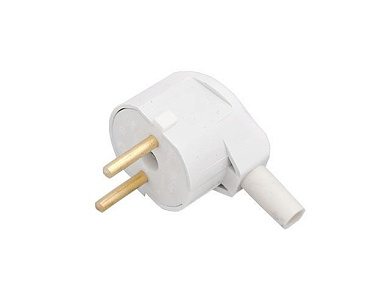 Вилка угловая (б/з, 6А, 250В) белая, Bylectrica В6-241