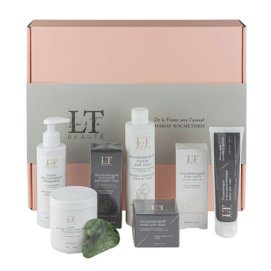Набор, Увл, эссенция, тоник, восст, маска, крем для лица, увл, патчи для кожи вокруг глаз, пенка для глуб, очищения со скраб, гранулами, пэды-60шт+скребок гуаша La and Te beaute LT1R