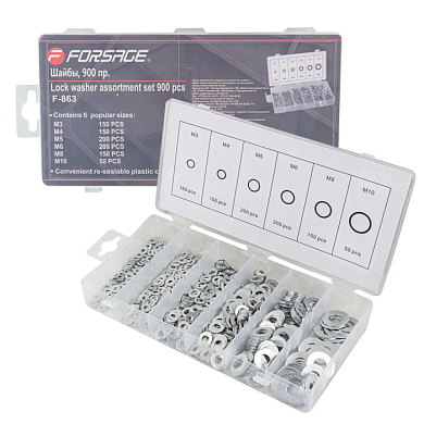 Набор шайб-гроверов М3-М10 900 пр Forsage F-863