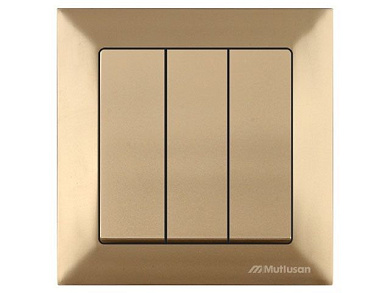 Выключатель 3-клав., скрытый, винт. зажим, золото, DARIA, 10 A, 250 V, IP 20, Mutlusan 21204090280