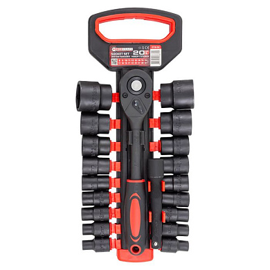 Набор ударных головок с трещоткой и удлинителем 20 пр. 1/2'' 6-гр, 8-32 мм ForceKraft FK-019-5K