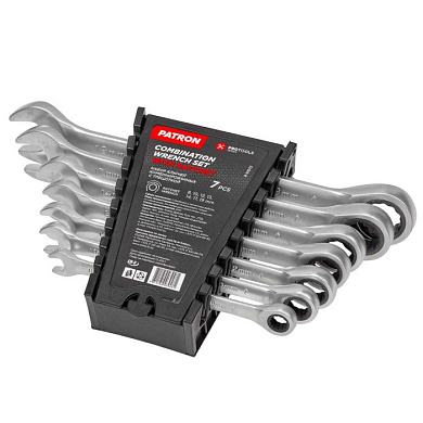 Набор ключей комбинированных трещоточных 7 пр, 8-19 мм PATRON P-51072
