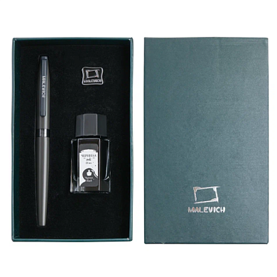 Ручка перьевая EF "Малевичъ", металл, с конвертером, набор чернила + значок, мокрый асфальт