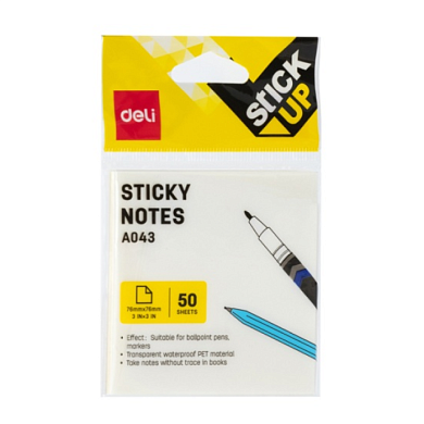 Бумага для заметок прозрачная "Deli", 76x76, 50 листов, белый