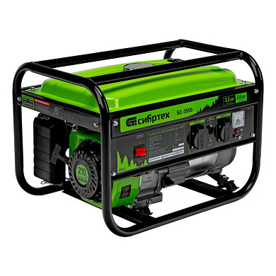 Генератор бензиновый БС-3500, 3,2 кВт, 230В, четырехтактный, 15 л, ручной стартер Сибртех 94544