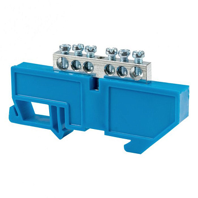 Шина "0" N (6x9мм) 6 отв, цинк синий изолятор на DIN-рейку EKF sn1-63-06-d