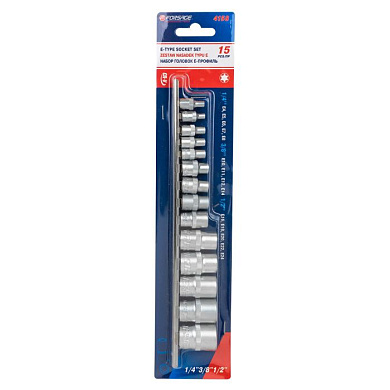 Набор головок Е-профиль 15 пр. Е4-Е8, Е10-Е14, Е16-Е24 1/4''&3/8''&1/2'' Forsage F-4158