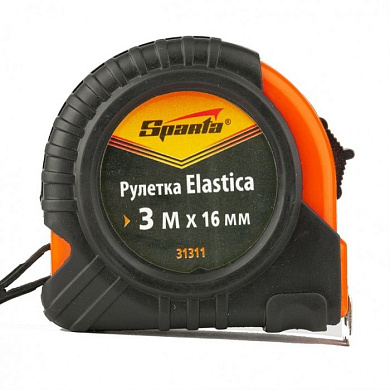 Рулетка Elastica, 3 м.x16 мм., обрезиненный корпус Sparta 31311