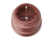 Розетка 1-ая (открытая, с/з, з/ш) коричневая, Ретро, (без монтажной панели) Bylectrica РА16-0206кор