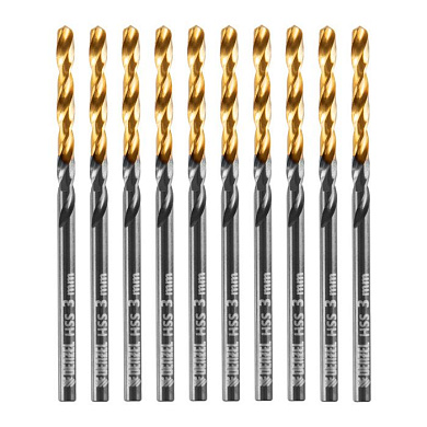Сверло по металлу, 3 мм, HSS-Tin, Golden Tip, 10 шт. Denzel 717205