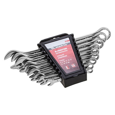 Набор ключей комбинированных, 6-22 мм, 9 шт., CrV, полированный хром Matrix 15424