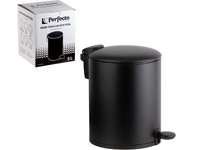 Ведро для мусора с педалью, 5 л, черное, серия Black Onyx, сталь, с микролифтом PERFECTO LINEA 22-200205