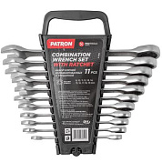 Набор ключей комбинированных трещоточных 11 пр, 8-19 мм PATRON P-51112