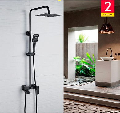 Душевая система встраиваемая со смесителем с изливом и тропическим душем, латунь, черный Ledeme L2478B