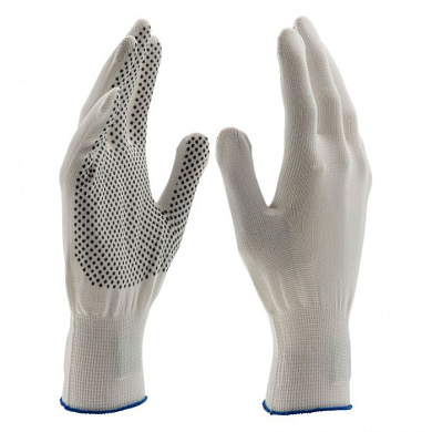 Перчатки Нейлон, ПВХ точка, 13 класс, белые, XL Россия 67847