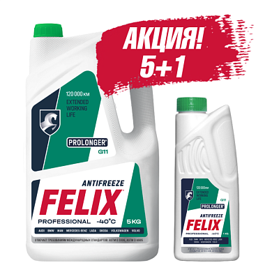 Комплект Антифриз PROLONGER G (зеленый), 5 кг + кг FELIX 430206021А