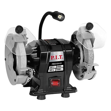 Станок точильный электрич., 200 Вт, 2950 об/мин, Ø125х12,7х16 мм, LED, пылезащита PIT PBG125-C2