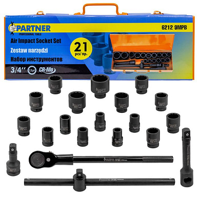 Набор инструментов ударных 21 пр. 3/4'' 12-гр. Partner PA-6212-9MPB