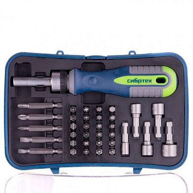 Отвертка реверсивная с набором бит 35 пр. Сибртех 13337