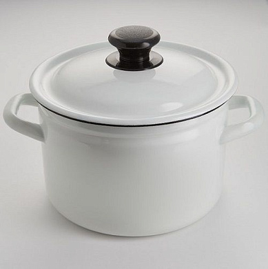 Кастрюля с цилиндрическими бортиками 3 л, белая без декора Керченский металлургический завод 41704-122/6-У4БлБД